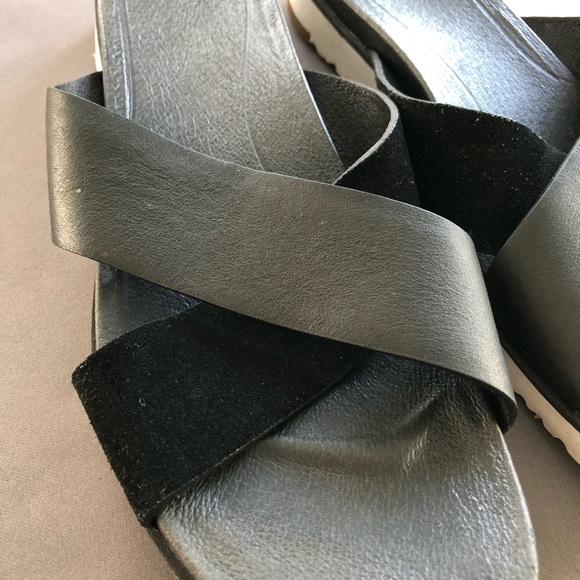 UGG woman's Kari black leather slide/sandal, SZ 8.5 - Picture 2 of 7